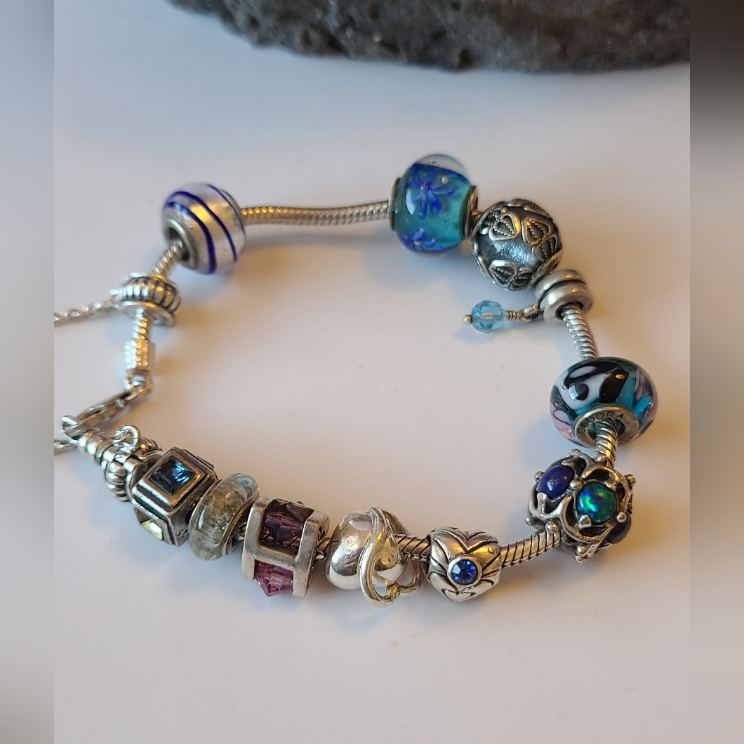 Sterling Silver Charm Bracelet With 11 Charms All Stamped 925